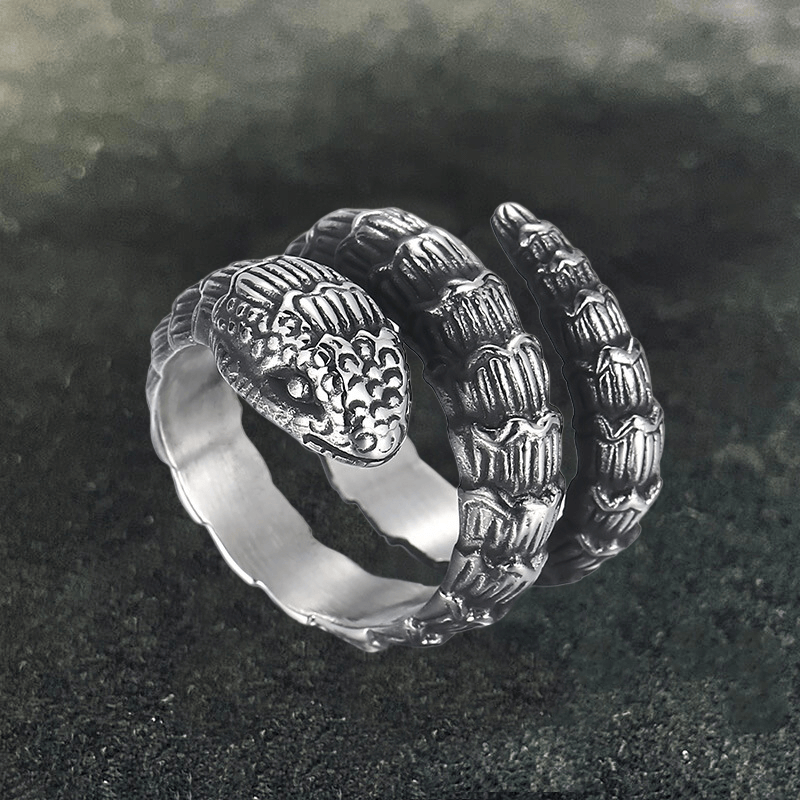 Punk Winding Snake Stainless Steel Animal Ring 01 | Gthic.com