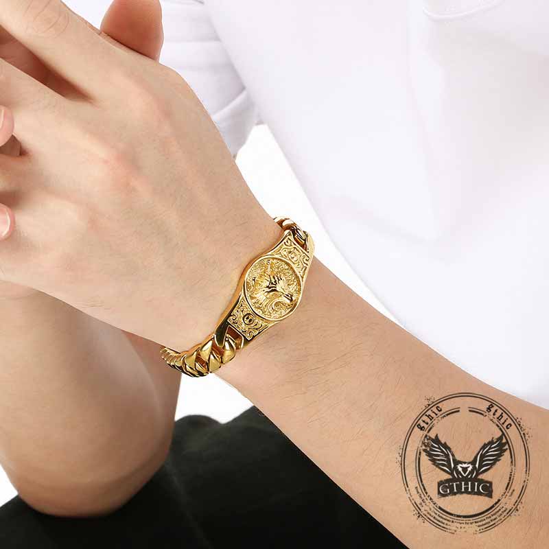 Punk Wolf Head Cuban Chain Stainless Steel Bracelet | Gthic.com