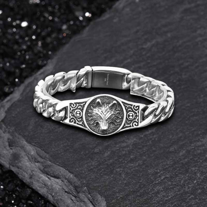 Punk Wolf Head Cuban Chain Stainless Steel Bracelet | Gthic.com