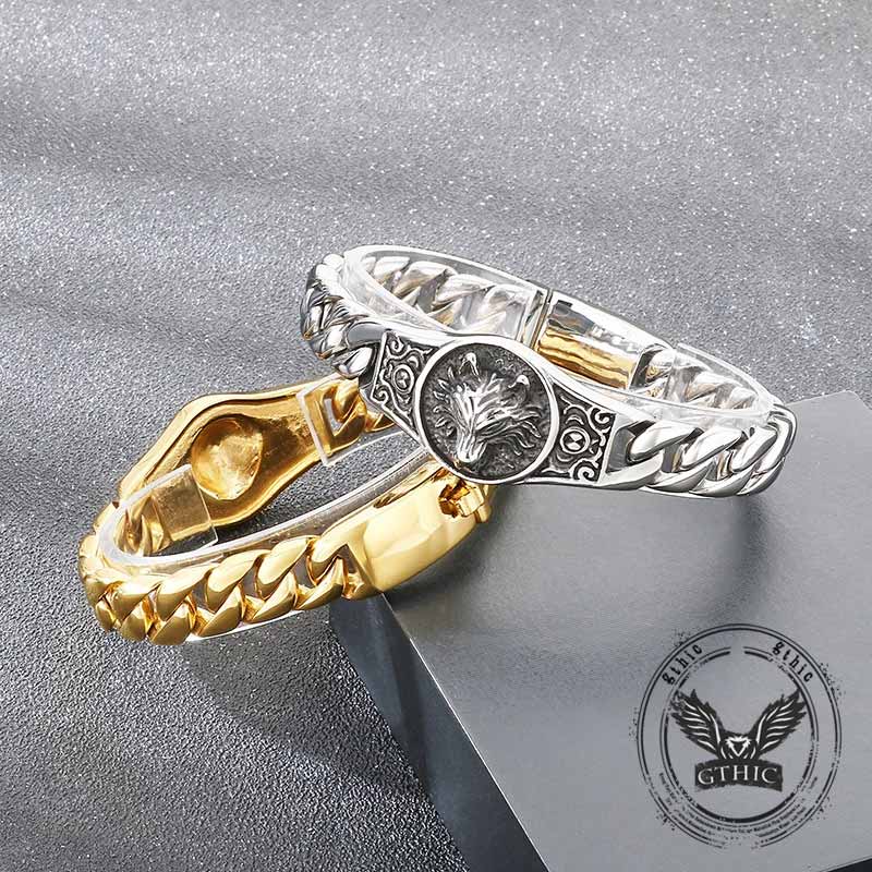 Punk Wolf Head Cuban Chain Stainless Steel Bracelet