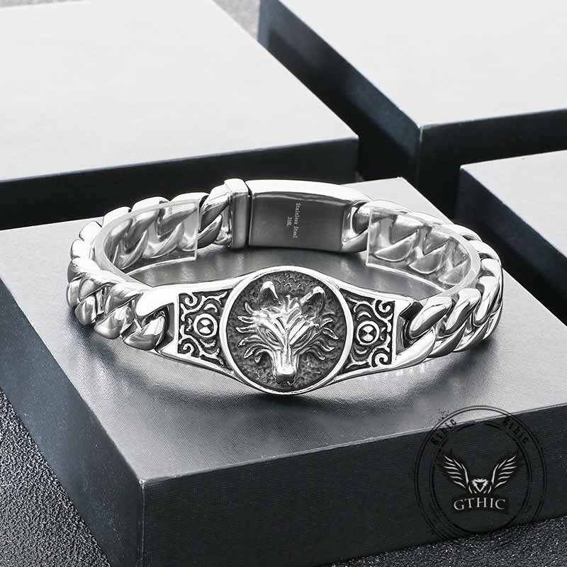 Punk Wolf Head Cuban Chain Stainless Steel Bracelet