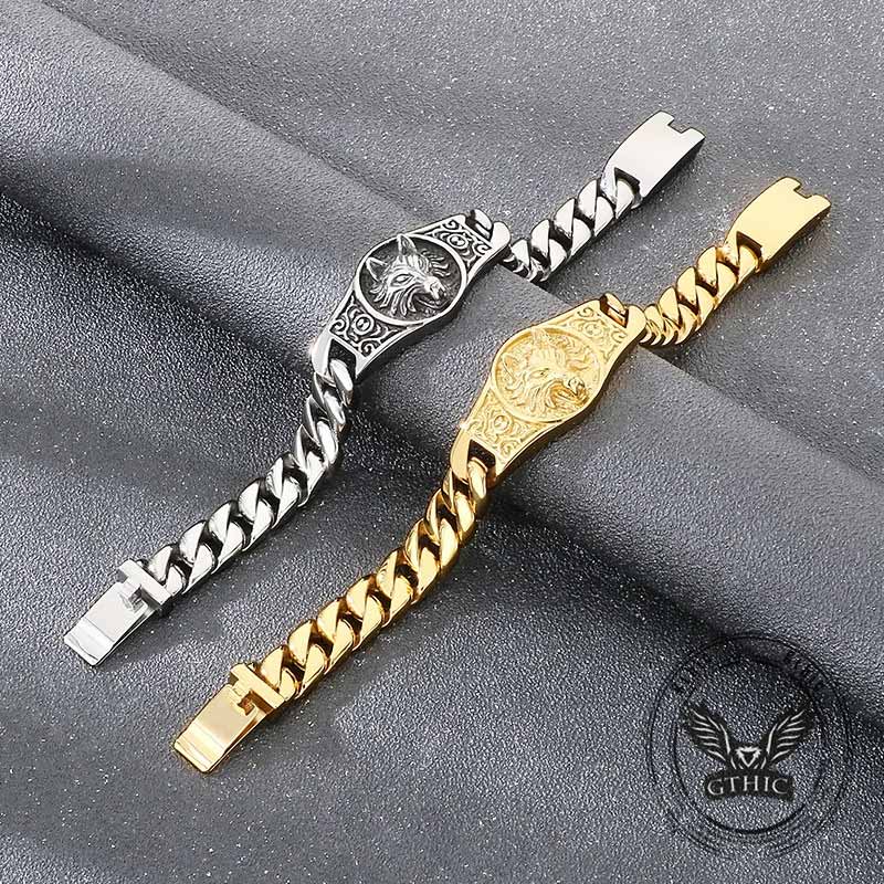 Punk Wolf Head Cuban Chain Stainless Steel Bracelet