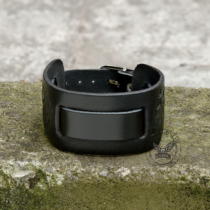 Punk Wolf Head Embossed Leather Bracelet