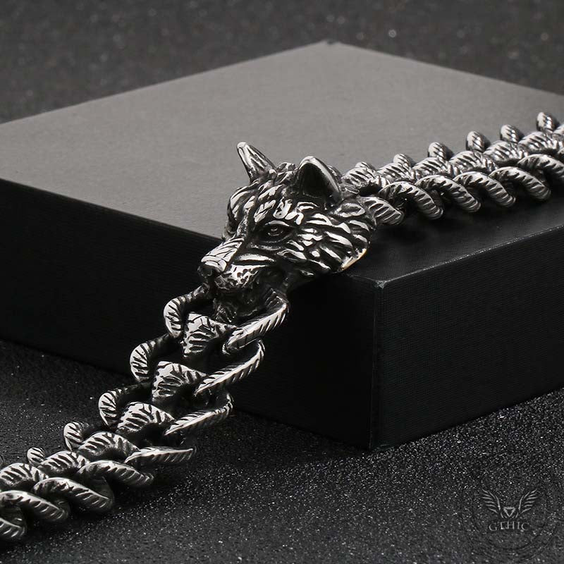 Punk Wolf Head Keel Chain Animal Bracelet | Gthic.com