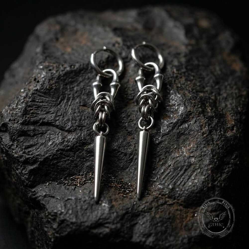 Punk Woven Chain Spike Stainless Steel Drop Earrings
