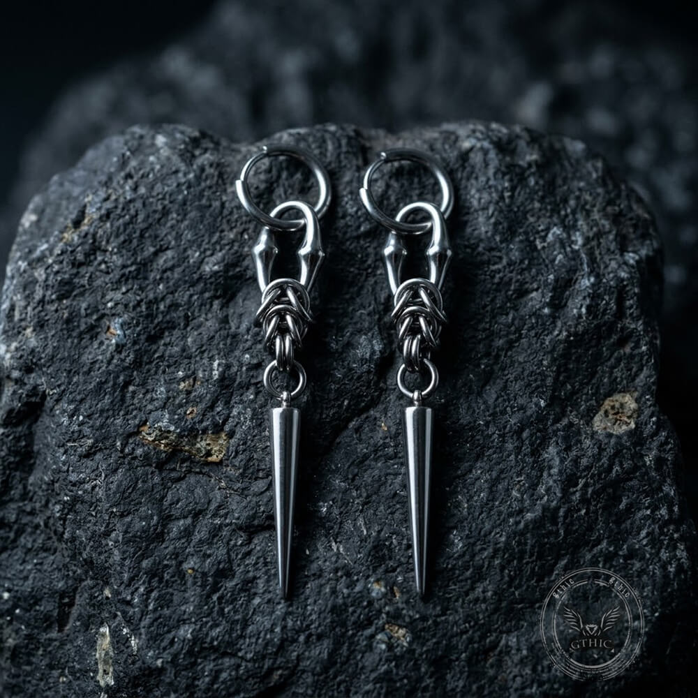 Punk Woven Chain Spike Stainless Steel Drop Earrings