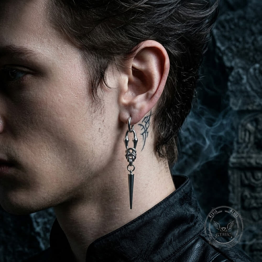 Punk Woven Chain Spike Stainless Steel Drop Earrings | Gthic.com