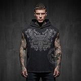 Punk Y2K Cross Wings Print Sleeveless Hoodie | Gthic.com