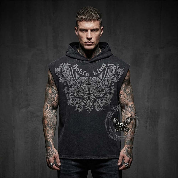 Punk Y2K Cross Wings Print Sleeveless Hoodie – GTHIC