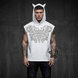 Punk Y2K Cross Wings Print Sleeveless Hoodie | Gthic.com