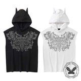 Punk Y2K Cross Wings Print Sleeveless Hoodie | Gthic.com