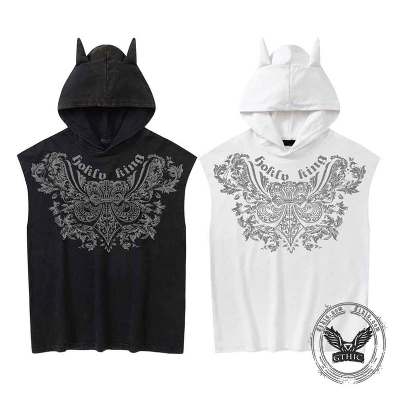 Punk Y2K Cross Wings Print Sleeveless Hoodie – GTHIC