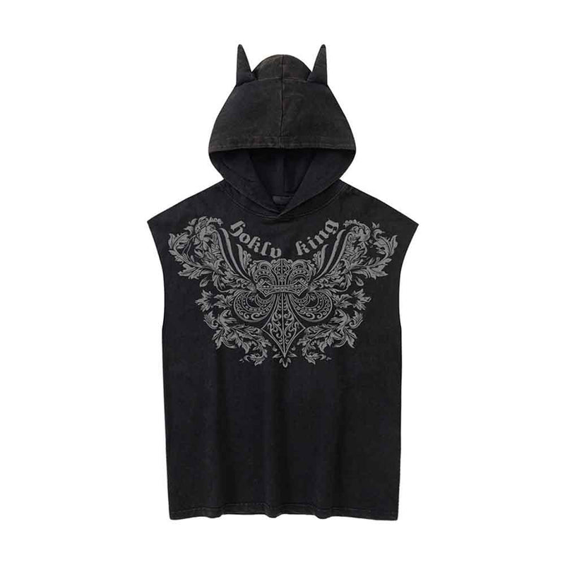 Punk Y2K Cross Wings Print Sleeveless Hoodie – GTHIC