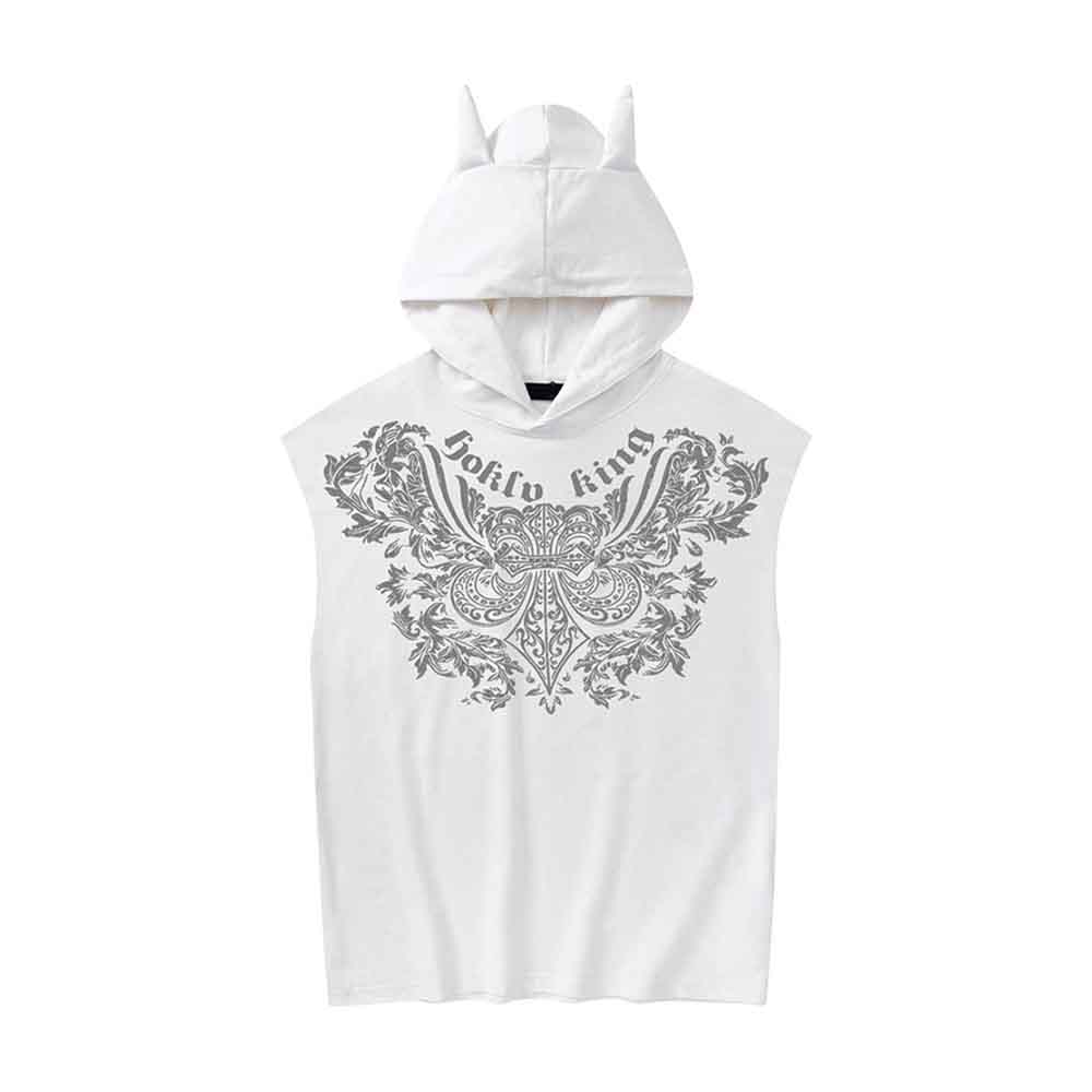 Punk Y2K Cross Wings Print Sleeveless Hoodie