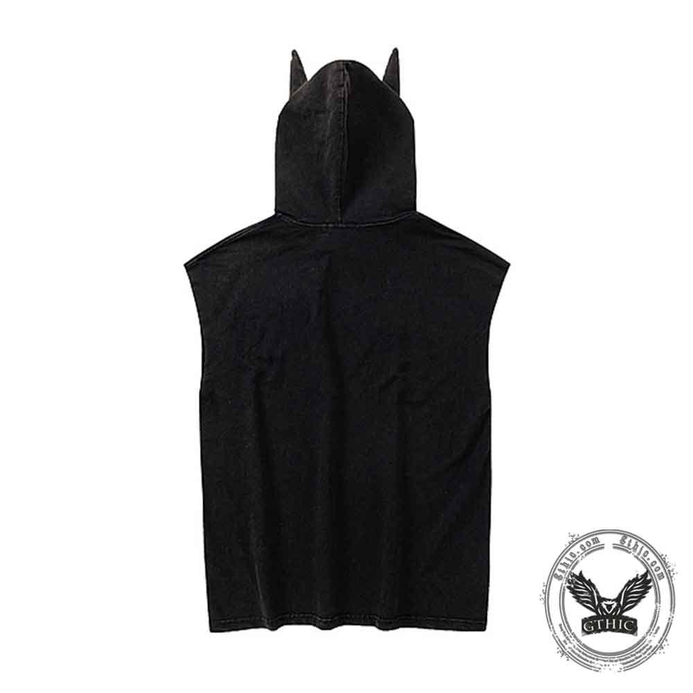 Punk Y2K Cross Wings Print Sleeveless Hoodie