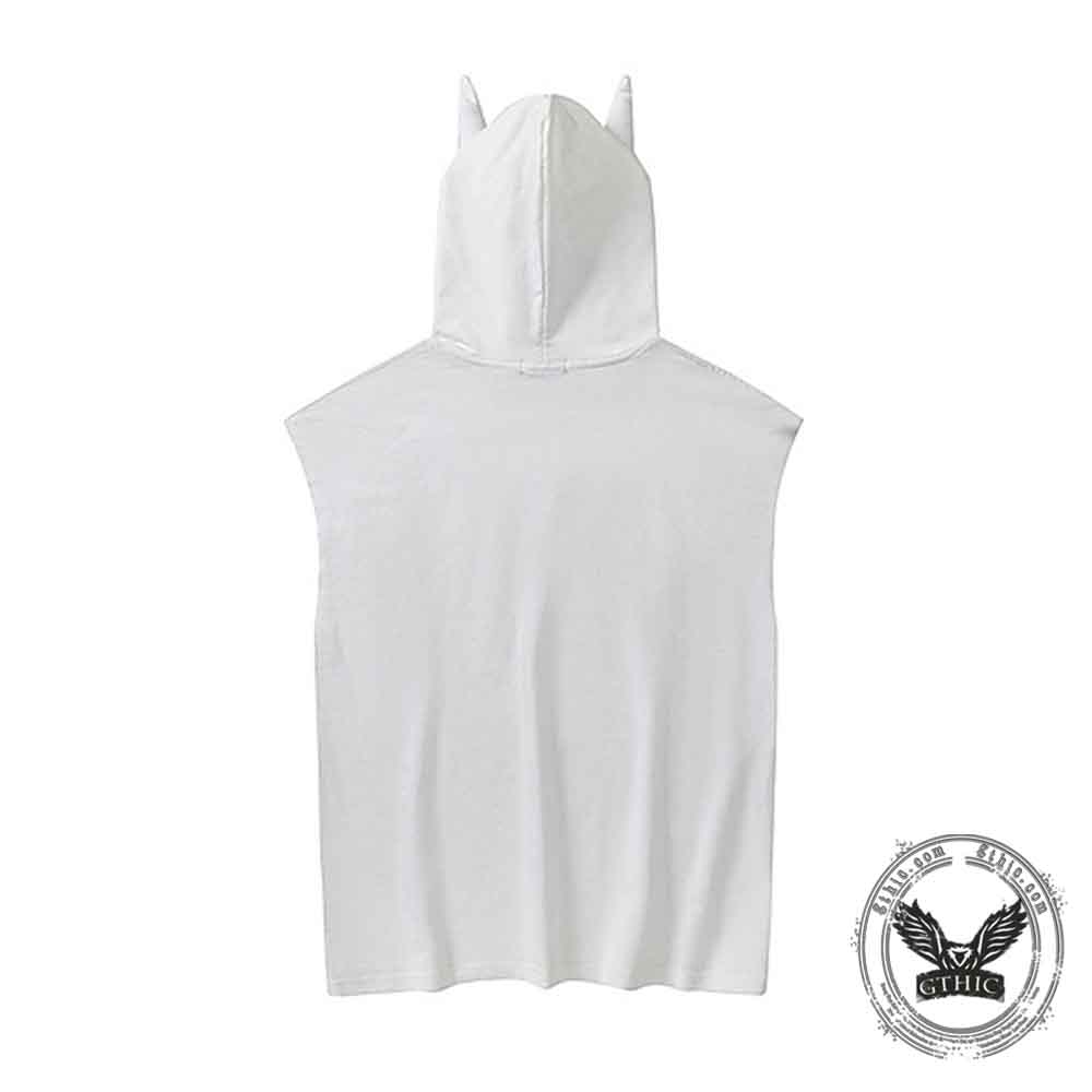 Punk Y2K Cross Wings Print Sleeveless Hoodie
