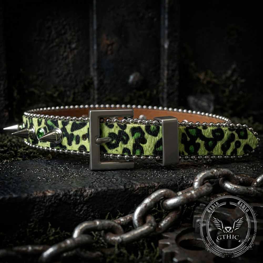 Punk Y2K Leopard Spiked Rhinestone Choker Necklace