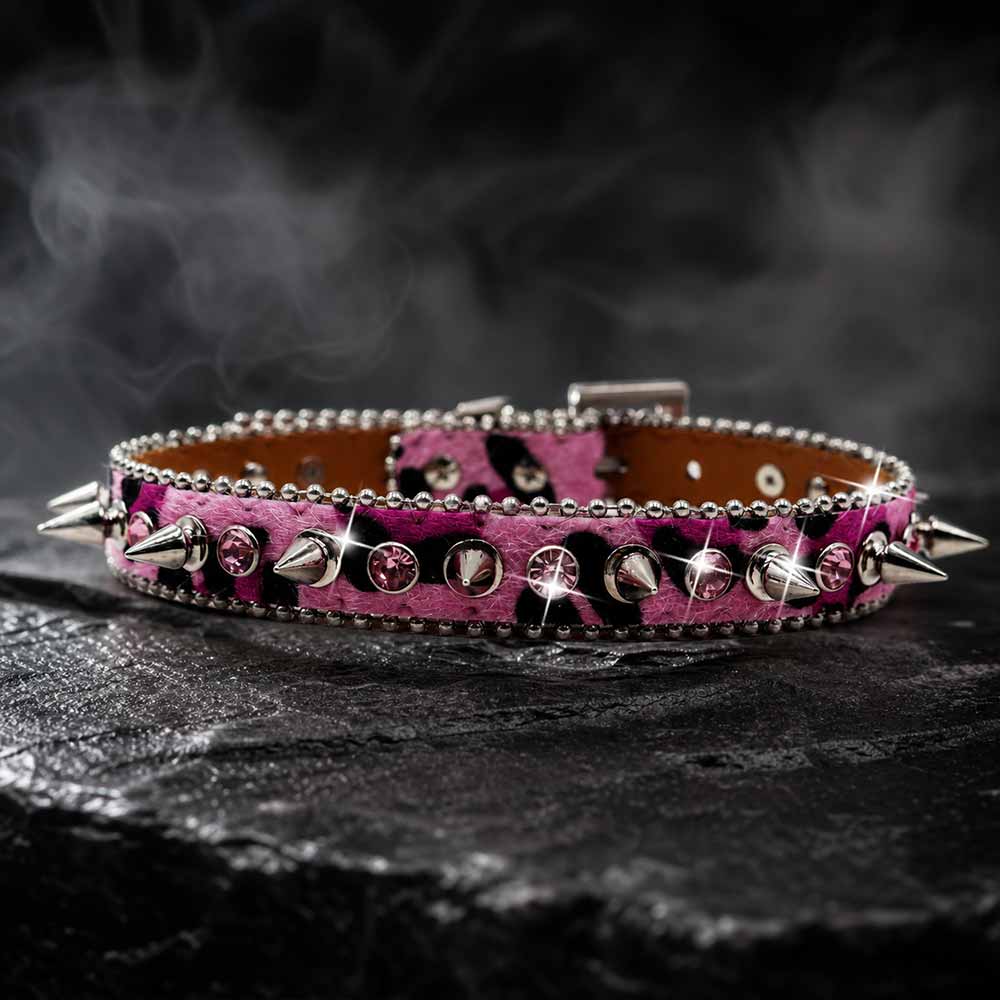 Punk Y2K Leopard Spiked Rhinestone Choker Necklace