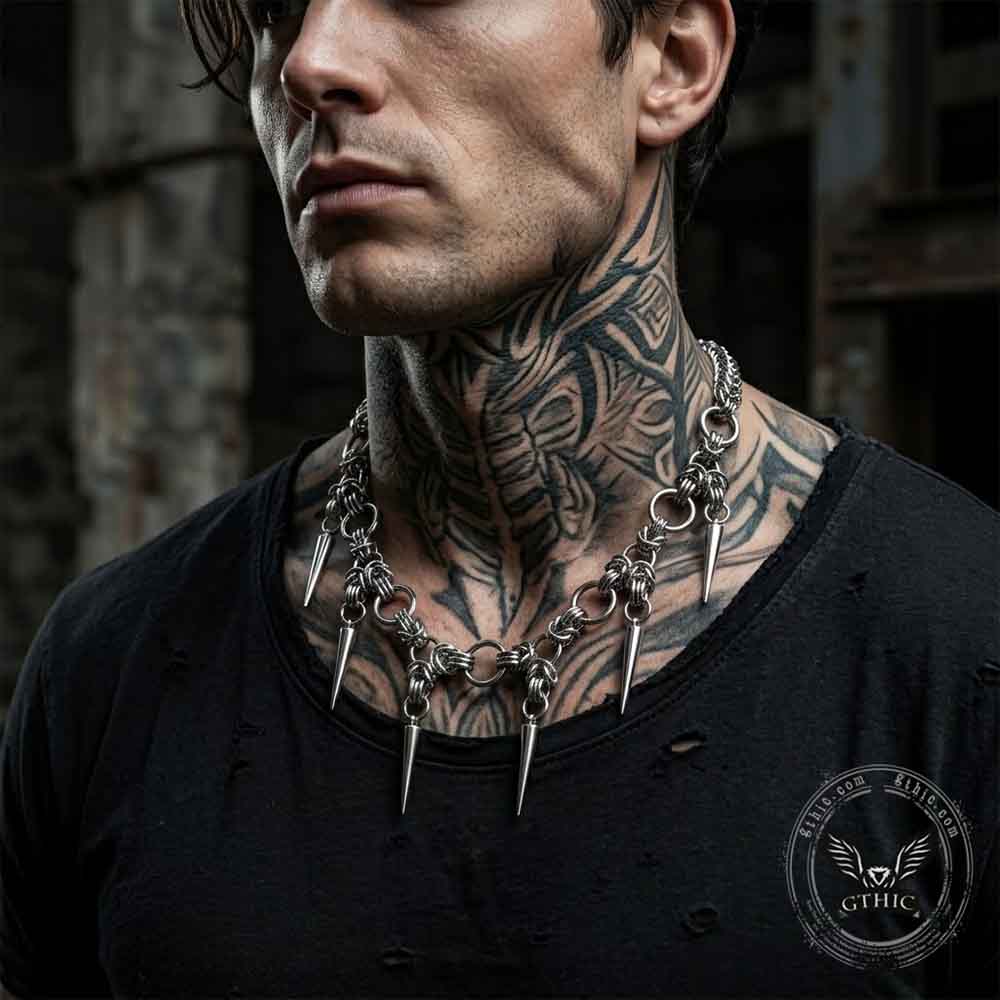 Punk Y2K Multi-Spike Stainless Steel Clavicle Necklace | Gthic.com
