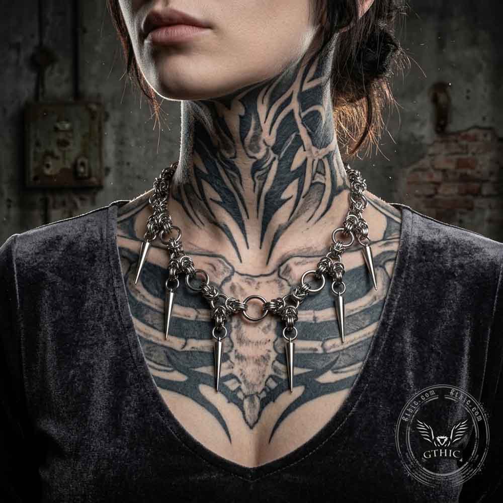 Punk Y2K Multi-Spike Stainless Steel Clavicle Necklace | Gthic.com