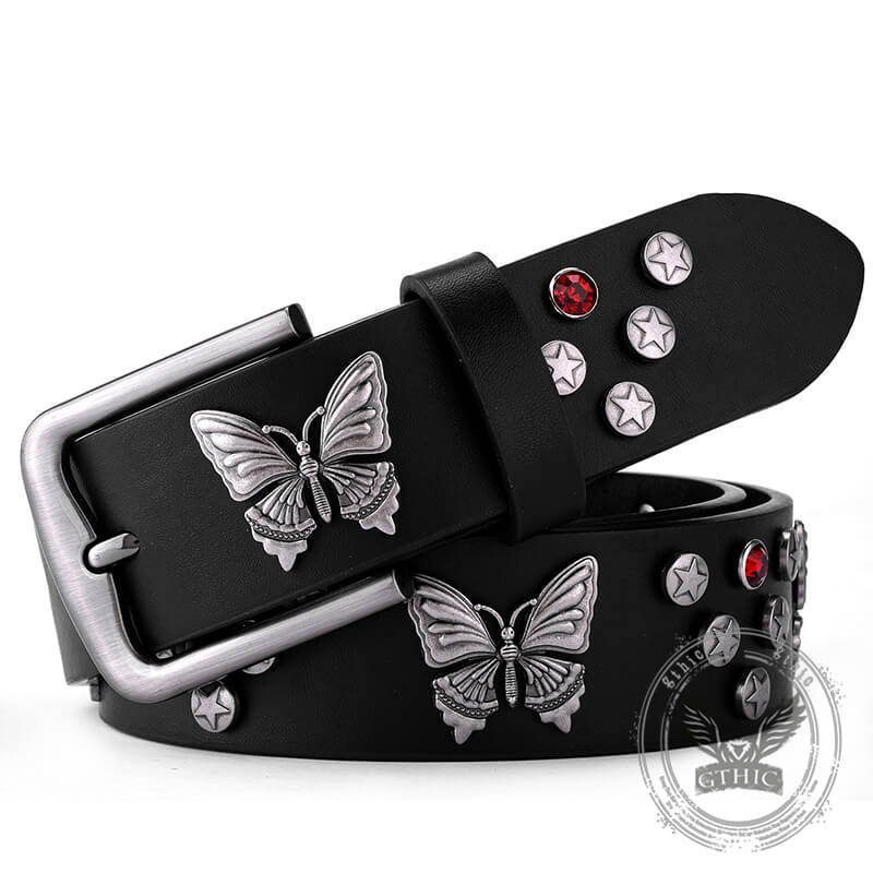 Punk Y2K Rhinestone Butterfly PU Leather Belt | Gthic.com