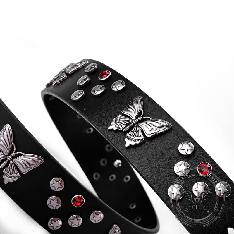 Punk Y2K Rhinestone Butterfly PU Leather Belt