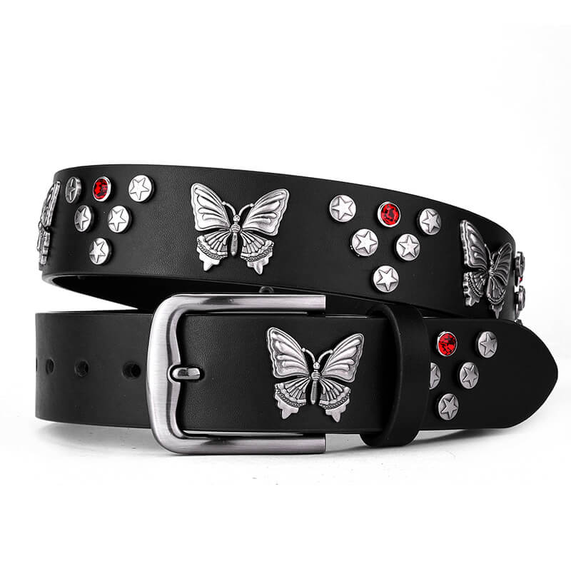 Punk Y2K Rhinestone Butterfly PU Leather Belt | Gthic.com