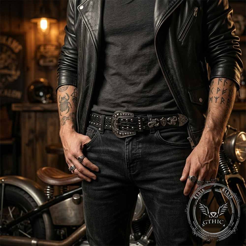 Punk Y2K Scorpion Studded American PU Leather Belt | Gthic.com