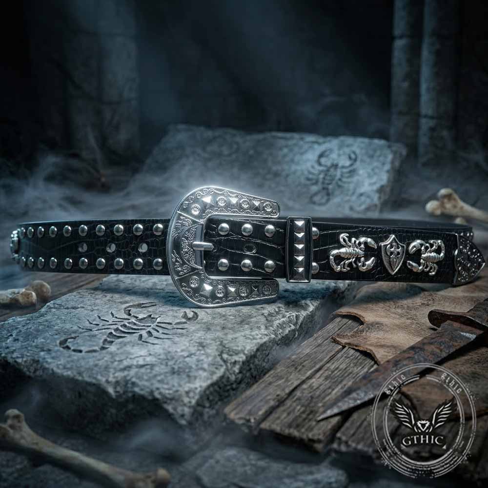 Punk Y2K Scorpion Studded American PU Leather Belt