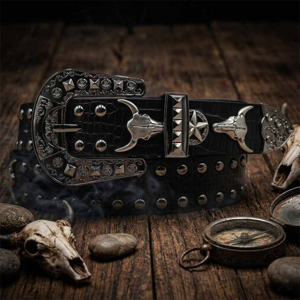 Punk Y2K Western-Style Rivet Bull Star PU Leather Belt – GTHIC Punk Y2K Western-Style Rivet Bull Star PU Leather Belt – GTHIC