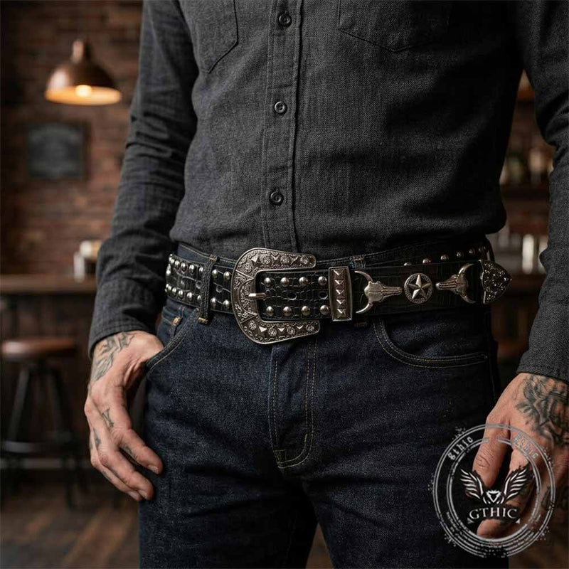 Punk Y2K Western-Style Rivet Bull Star PU Leather Belt – GTHIC