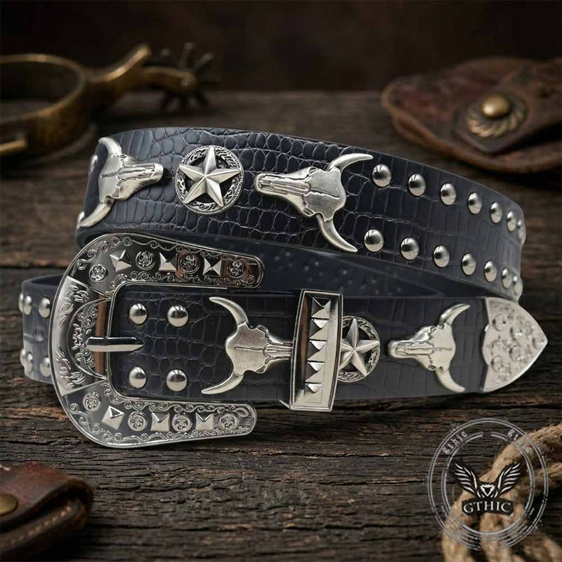 Punk Y2K Western-Style Rivet Bull Star PU Leather Belt – GTHIC Punk Y2K Western-Style Rivet Bull Star PU Leather Belt – GTHIC