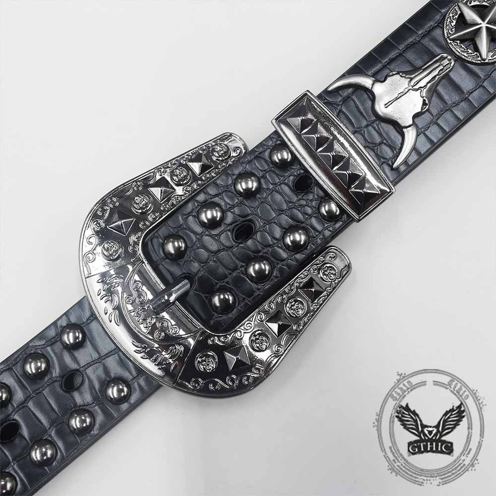 Punk Y2K Western-Style Rivet Bull Star PU Leather Belt