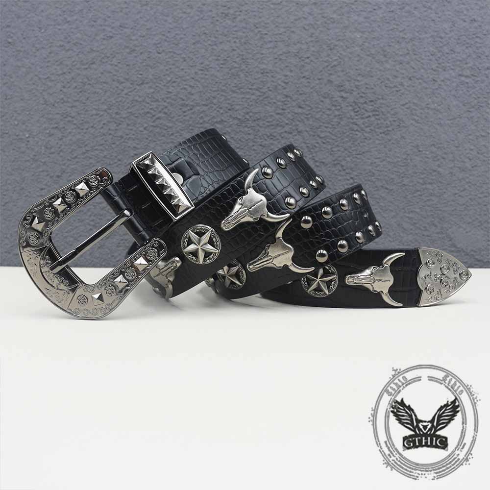 Punk Y2K Western-Style Rivet Bull Star PU Leather Belt – GTHIC