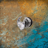Punk Zircon Heart Wing Stainless Steel Stud Earrings