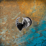Punk Zircon Heart Wing Stainless Steel Stud Earrings