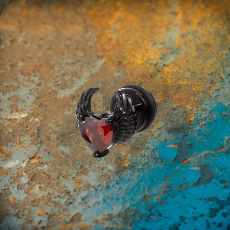 Punk Zircon Heart Wing Stainless Steel Stud Earrings