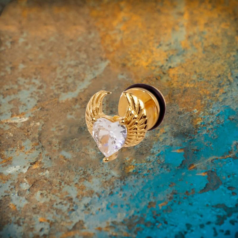 Punk Zircon Heart Wing Stainless Steel Stud Earrings