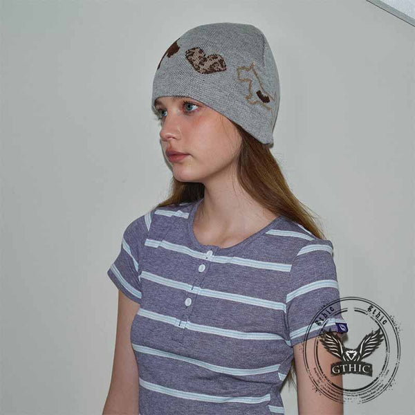 Puppy Heart Jacquard Wool Blend Knitted Beanie Hat | Gthic.com