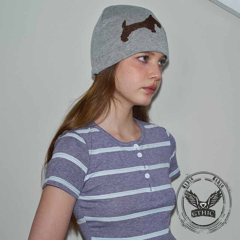 Puppy Heart Jacquard Wool Blend Knitted Beanie Hat | Gthic.com
