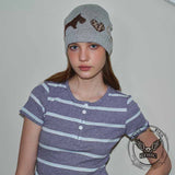 Puppy Heart Jacquard Wool Blend Knitted Beanie Hat