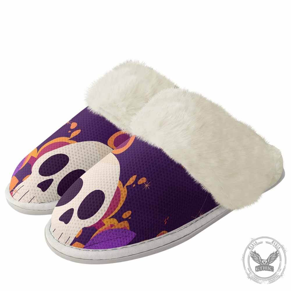 Purple Skull Leaf Cotton Slipper | Gthic.com