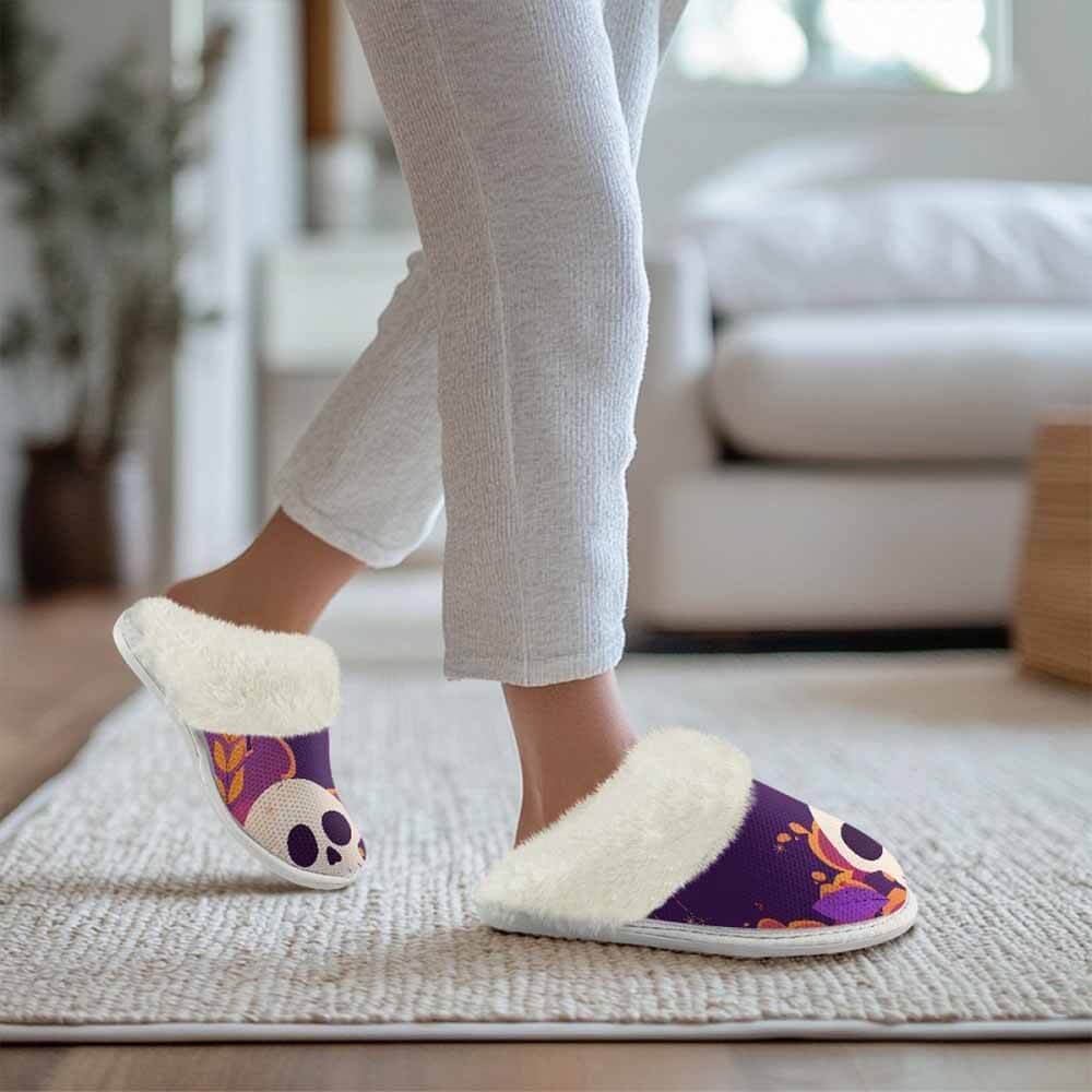 Purple Skull Leaf Cotton Slipper | Gthic.com