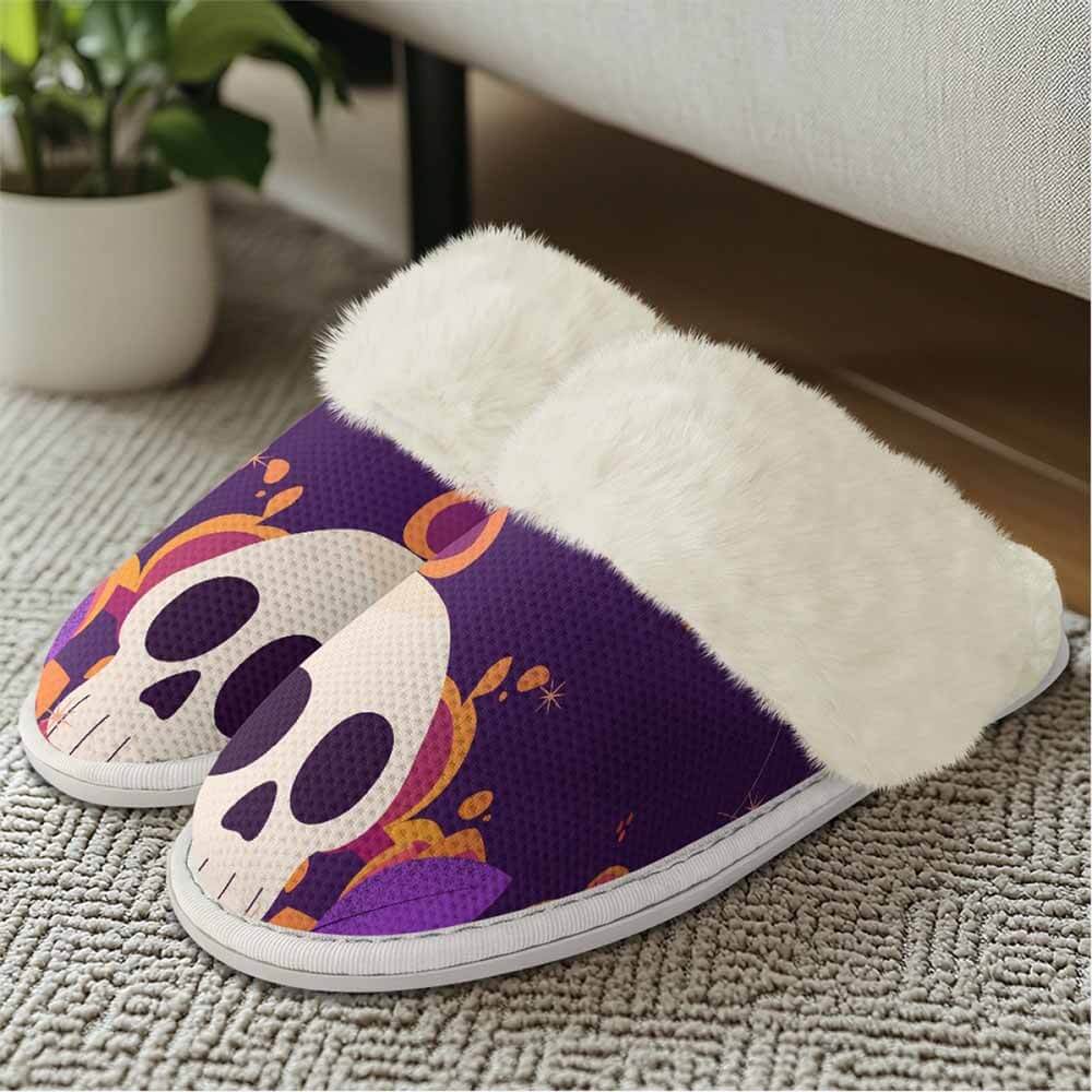 Purple Skull Leaf Cotton Slipper | Gthic.com