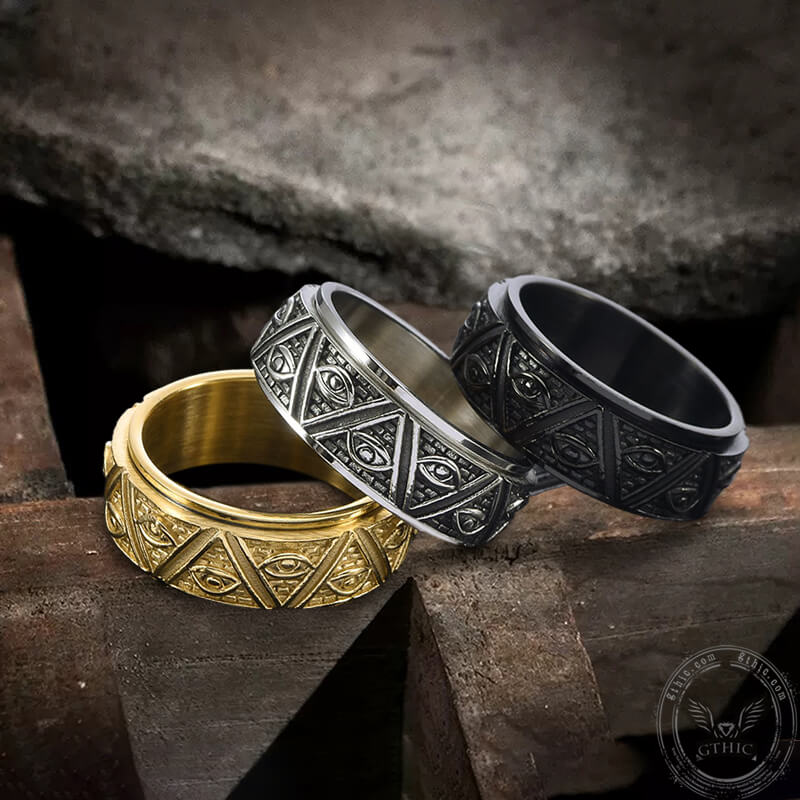 Pyramid Eye of Providence Stainless Steel Spinner Ring | Gthic.com
