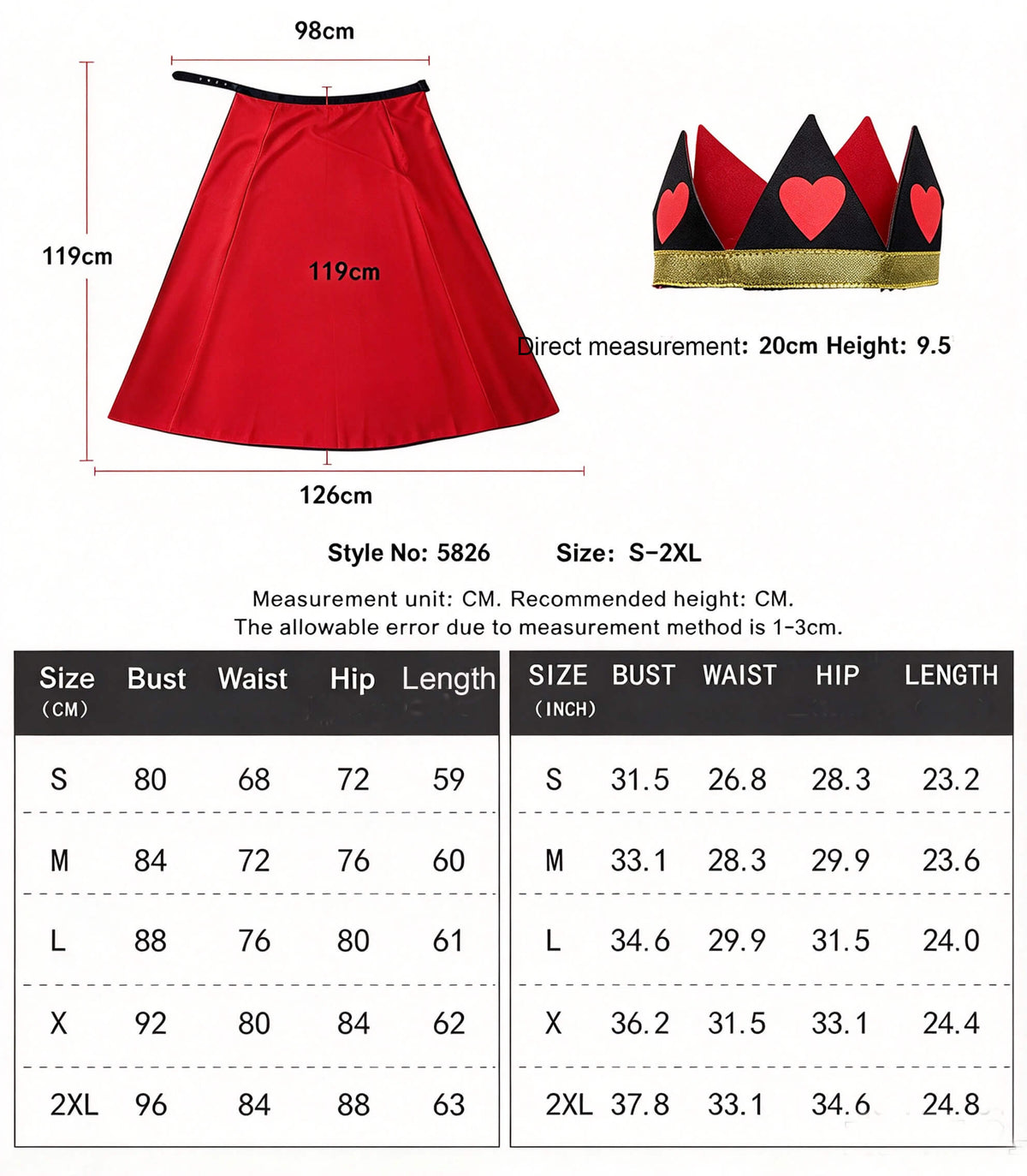 Queen of Hearts Halloween Cosplay Costume Set