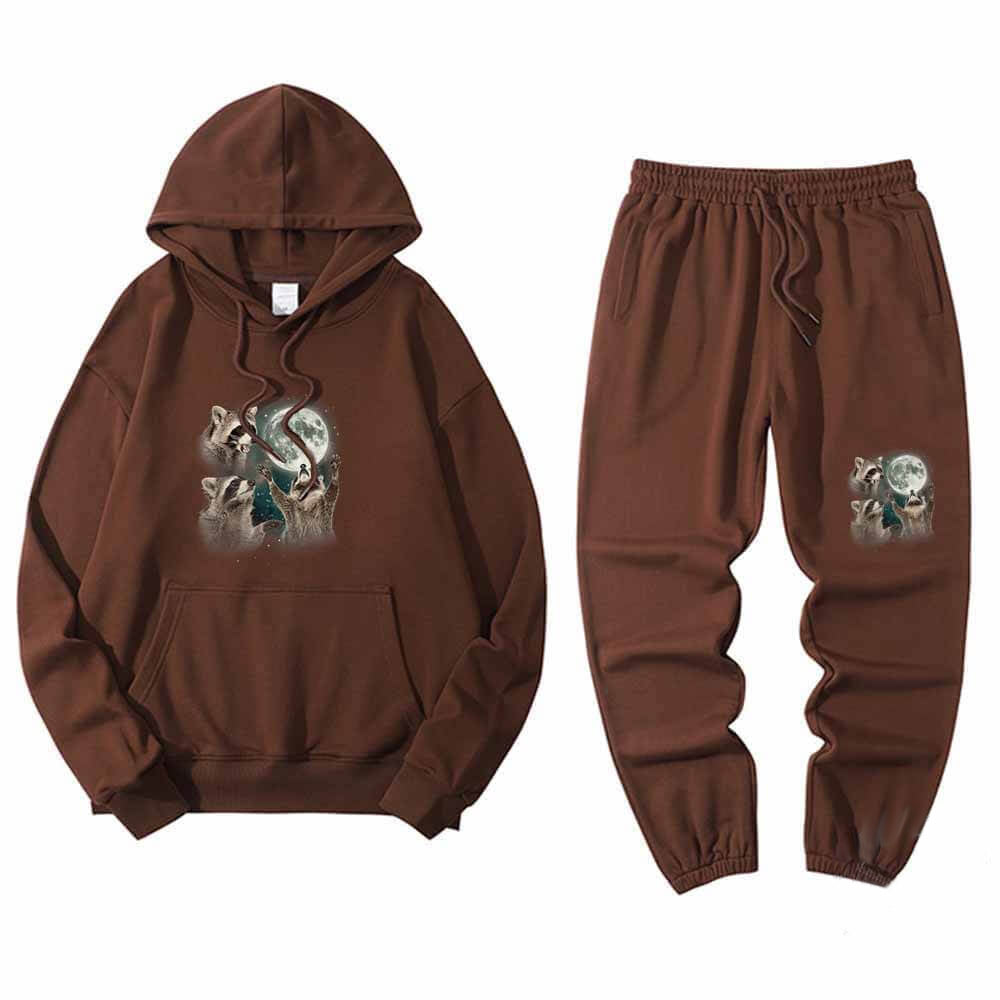 Raccoon Worshiping The Moon Hoodie Pants Set