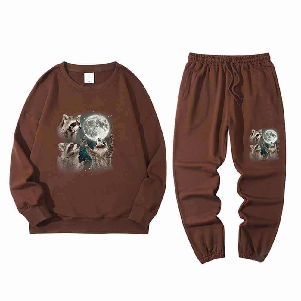 Raccoon Worshiping The Moon Sweatshirt Pants Set