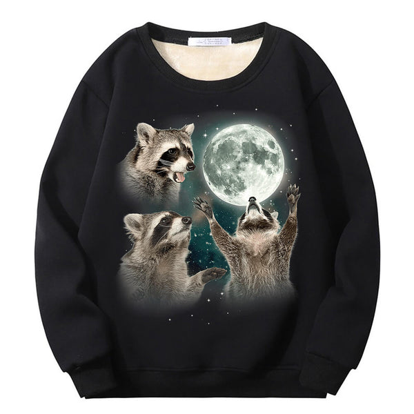 Racoons howling at the Moon Crew Collar Sweatshirt 01 | Gthic.com