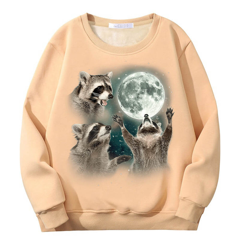 Racoons howling at the Moon Crew Collar Sweatshirt